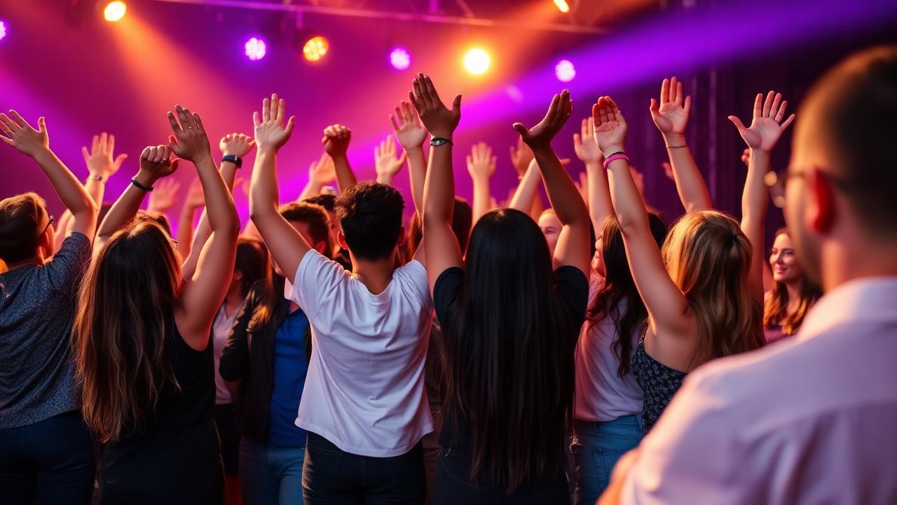 Young people on stage celebrating