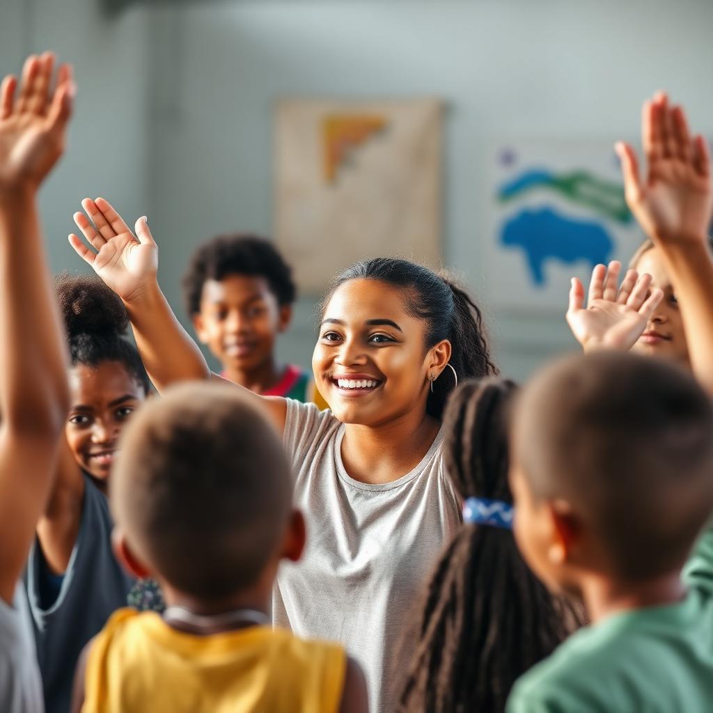 Mentor leading a group of kids
