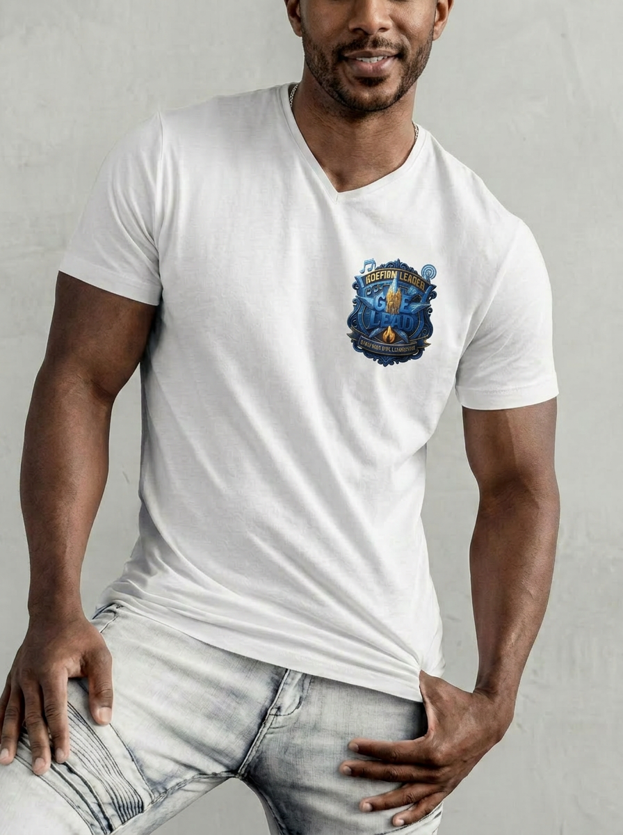 Man wearing white GOE Lead branded t-shirt