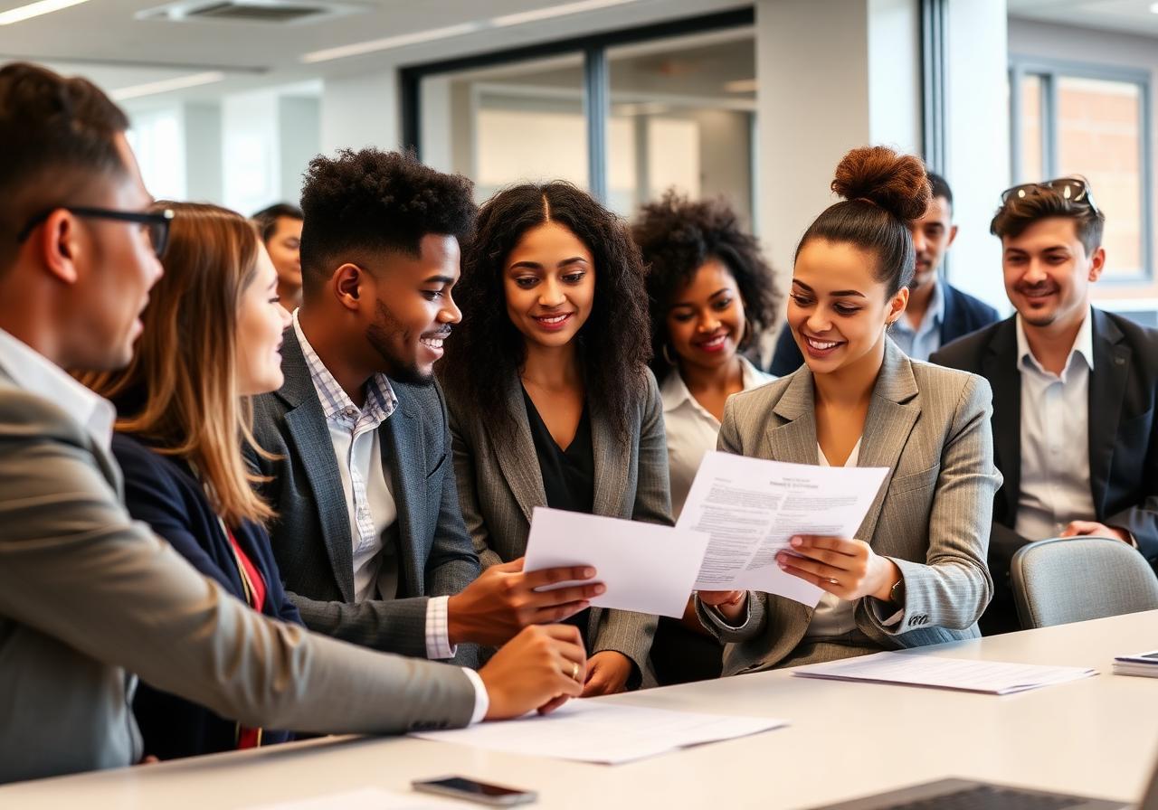 Young professionals reviewing a resume in a workshop